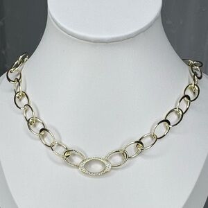 18K YG Open Link Necklace w/Pave Crystals GORGEOUS